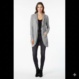 Mystree Grey Ruffle Trim Cardigan Sweater Small - Rayon‎ Blend